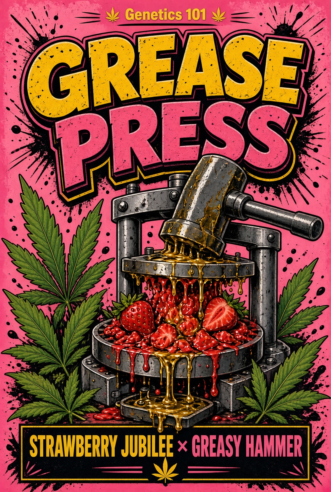 Grease Press cover art by Genetics 101, Strawberry Jubilee crossed with Greasy Hammer
